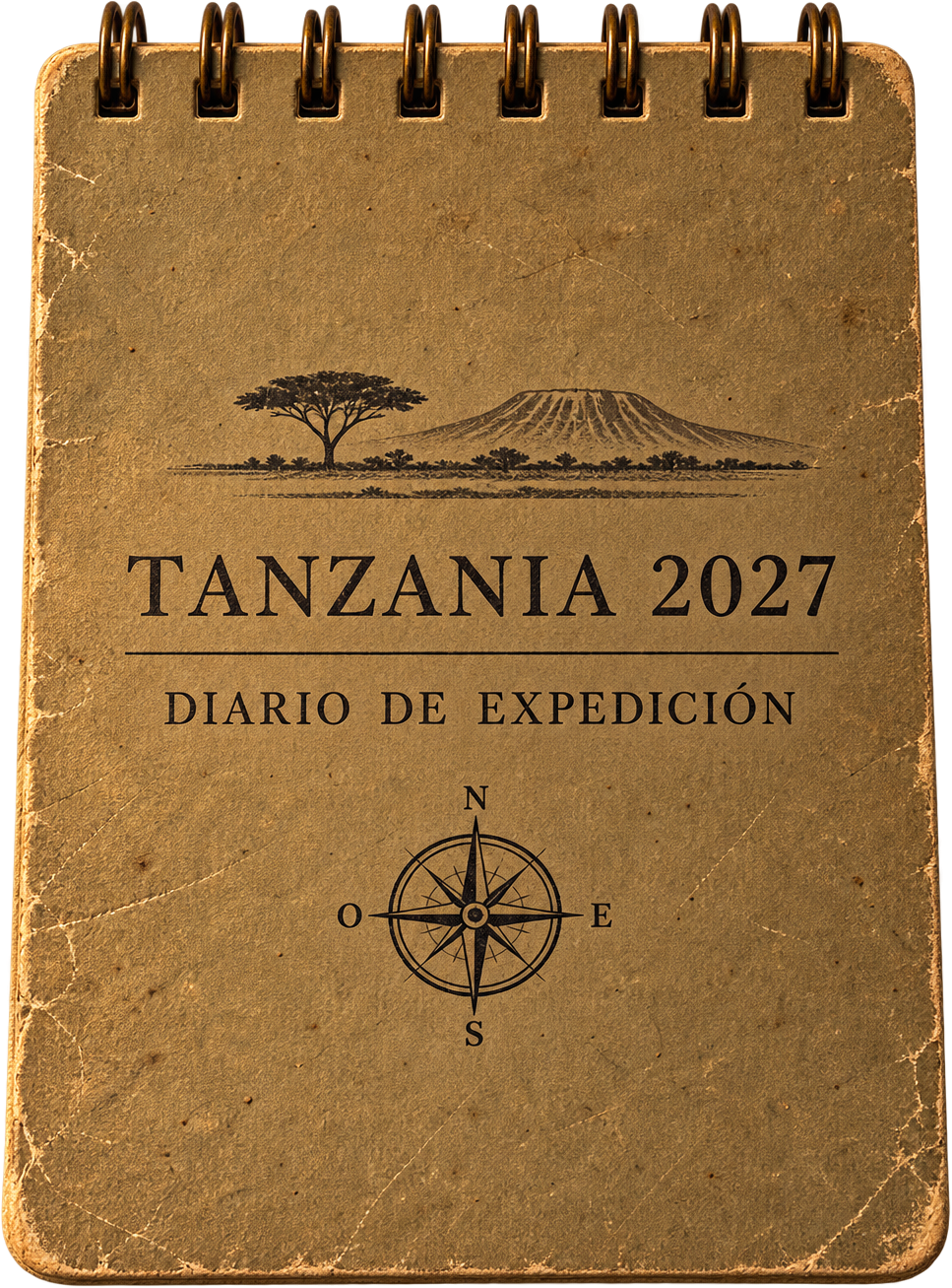 Portada del diario de expedición con anillas superiores