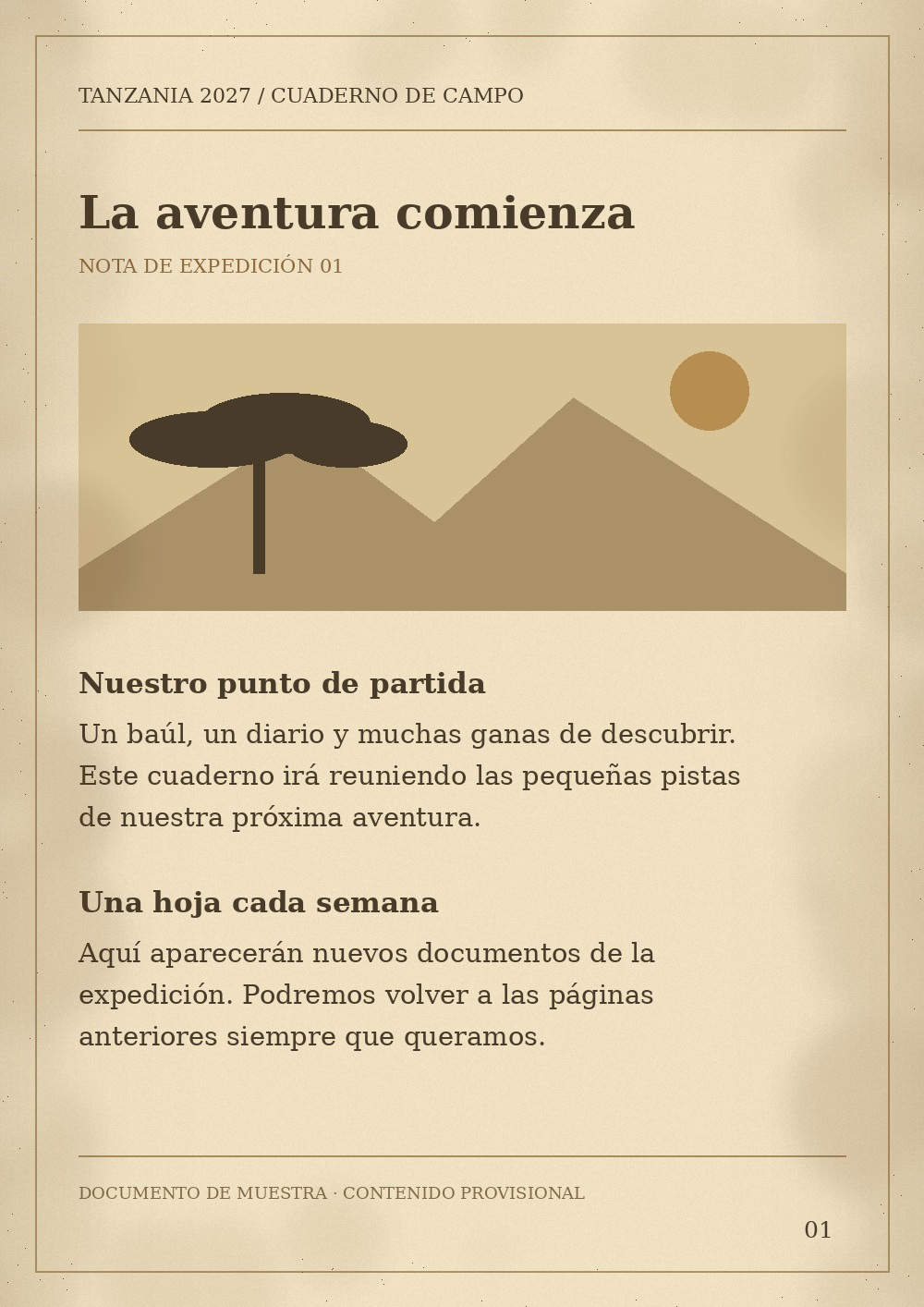 Primera hoja de muestra: La aventura comienza